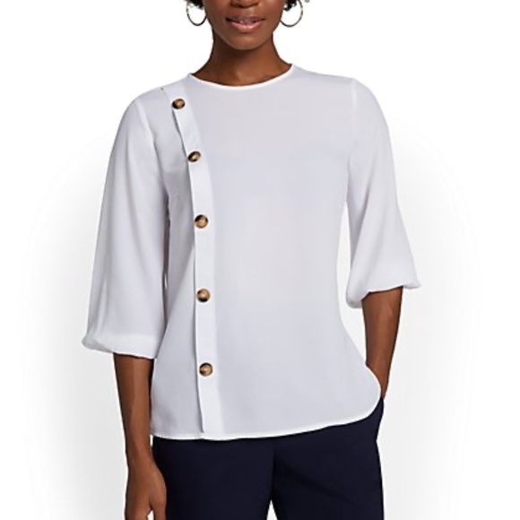 New York & Company Tops - NEW New York & Company White 3/4 sleeve Asymmetric Blouse button detail M medium
